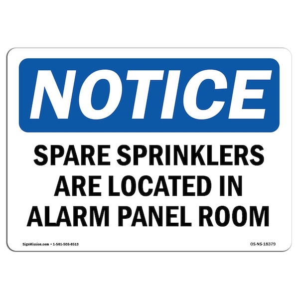 Signmission OSHA , 3.5" Height, Spare Sprinklers Are Located In Alarm Panel Room Sign, 5" X 3.5", Landscape OS-NS-D-35-L-18379 - main